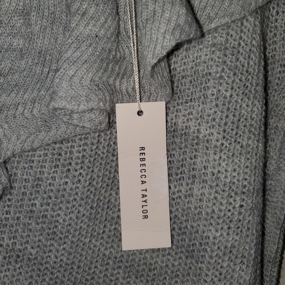 REBECCA TAYLOR Alpaca Wool Pullover Ruffle Sweater Gray One shoulder XS NWT - Picture 4 of 11